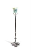 AN ARTS AND CRAFTS ELECTROPLATED AND VASELINE GLASS TELESCOPIC STANDARD LAMP, LATE 19TH CENTURY