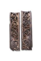 A LARGE PAIR OF PORTUGUESE CARVED GILTWOOD ARCHITECTURAL PANELS
