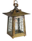 AN ARTS AND CRAFTS BRASS AND METAL HANGING LANTERN LATE, 19TH OR EARLY 20TH CENTURY