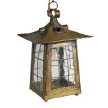 AN ARTS AND CRAFTS BRASS AND METAL HANGING LANTERN LATE, 19TH OR EARLY 20TH CENTURY