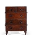 Y AN EXOTIC HARDWOOD NAVAL CAMPAIGN CHEST OF DRAWERS, EARLY 19TH CENTURY