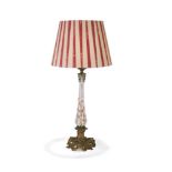 A GILT METAL MOUNTED PAINTED OPALINE GLASS TABLE LAMP, 19TH CENTURY
