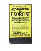 FILM INTEREST, A LARGE HAND PAINTED CINEMA NOTICE BOARD FOR THE EXORCIST, CIRCA 1974