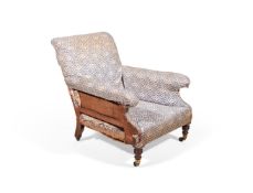 A VICTORIAN WALNUT AND UPHOLSTERED 'WILLOUGHBY' ARMCHAIR BY HOWARD & SONS, LATE 19TH CENTURY