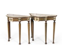 A PAIR OF MARBLE AND SCAGLIOLA CONSOLE TABLES, LATE 19TH OR EARLY 20TH CENTURY