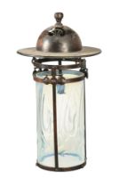 AN ART NOUVEAU COPPER AND 'VASELINE' GLASS LANTERN, LATE 19TH OR EARLY 20TH CENTURY