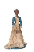 A CARVED AND PAINTED WOOD MODEL OF A LADY, 19TH CENTURY