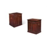 Y A RARE PAIR OF REGENCY EXOTIC ROSEWOOD, OAK, EBONISED AND BRASS MOUNTED BEDSIDE CABINETS
