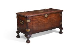 Y A DUTCH COLONIAL EXOTIC HARDWOOD AND BRASS BOUND CHESTMID 18TH CENTURY
