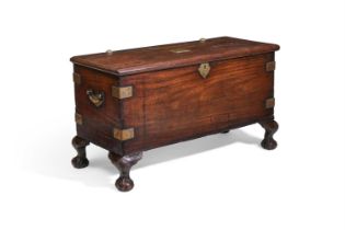 Y A DUTCH COLONIAL EXOTIC HARDWOOD AND BRASS BOUND CHESTMID 18TH CENTURY