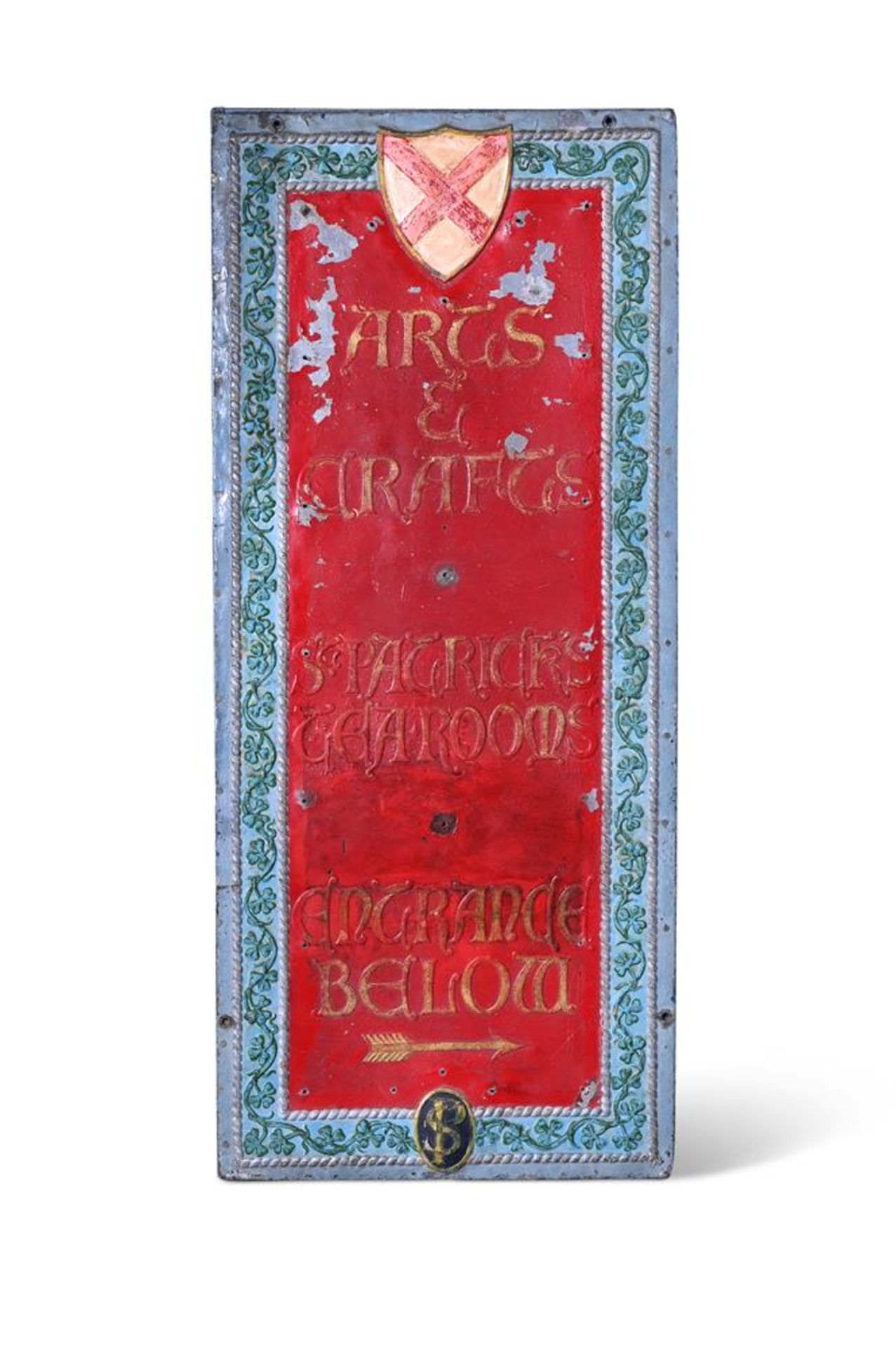 AN ARTS AND CRAFTS PAINTED CAST LEAD TEAROOM SIGN ENGLISH, LATE 19TH OR EARLY 20TH CENTURY