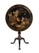 A BLACK LACQUER AND GILT CHINOISERIE DECORATED TRIPOD TABLE, 19TH CENTURY