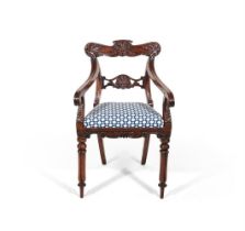 Y AN ANGLO-INDIAN CARVED PADOUK OPEN ARMCHAIR, CIRCA 1835
