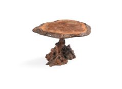 A BURR WOOD AND BIRCH RUSTIC TABLE, 20TH CENTURY