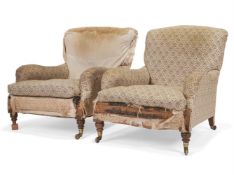 A PAIR OF VICTORIAN WALNUT 'GRAFTON' ARMCHAIRS, BY HOWARD & SONS, LATE 19TH CENTURY