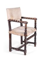 A SPANISH TURNED WALNUT ARMCHAIR, LATE 18TH CENTURY