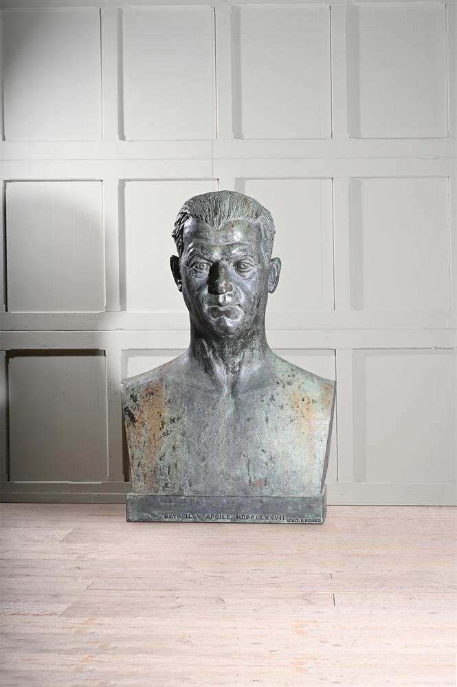 P MONACO, A MONUMENTAL VERDIGRIS PATINATED BRONZE BUST OF A MANITALIAN, 20TH CENTURY - Image 2 of 4