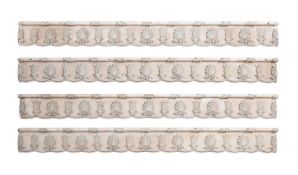 A SET OF FOUR PAINTED PLASTER AND WOOD CURTAIN PELMETS, 20TH CENTURY IN THE REGENCY STYLE