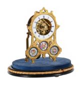 A FRENCH LOUIS PHILIPPE SEVRES-STYLE PORCELAIN INSET ENGRAVED GILT BRASS MANTEL CLOCK
