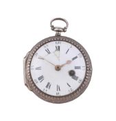 A GEORGE III SILVER CASED VERGE POCKET WATCH WITH ENGINE-TURNED DECORATION