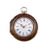 A GEORGE III GOLD REPOUSSE AND TORTOISESHELL TRIPLE-CASED VERGE POCKET WATCH