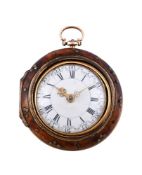 A GEORGE III GOLD REPOUSSE AND TORTOISESHELL TRIPLE-CASED VERGE POCKET WATCH