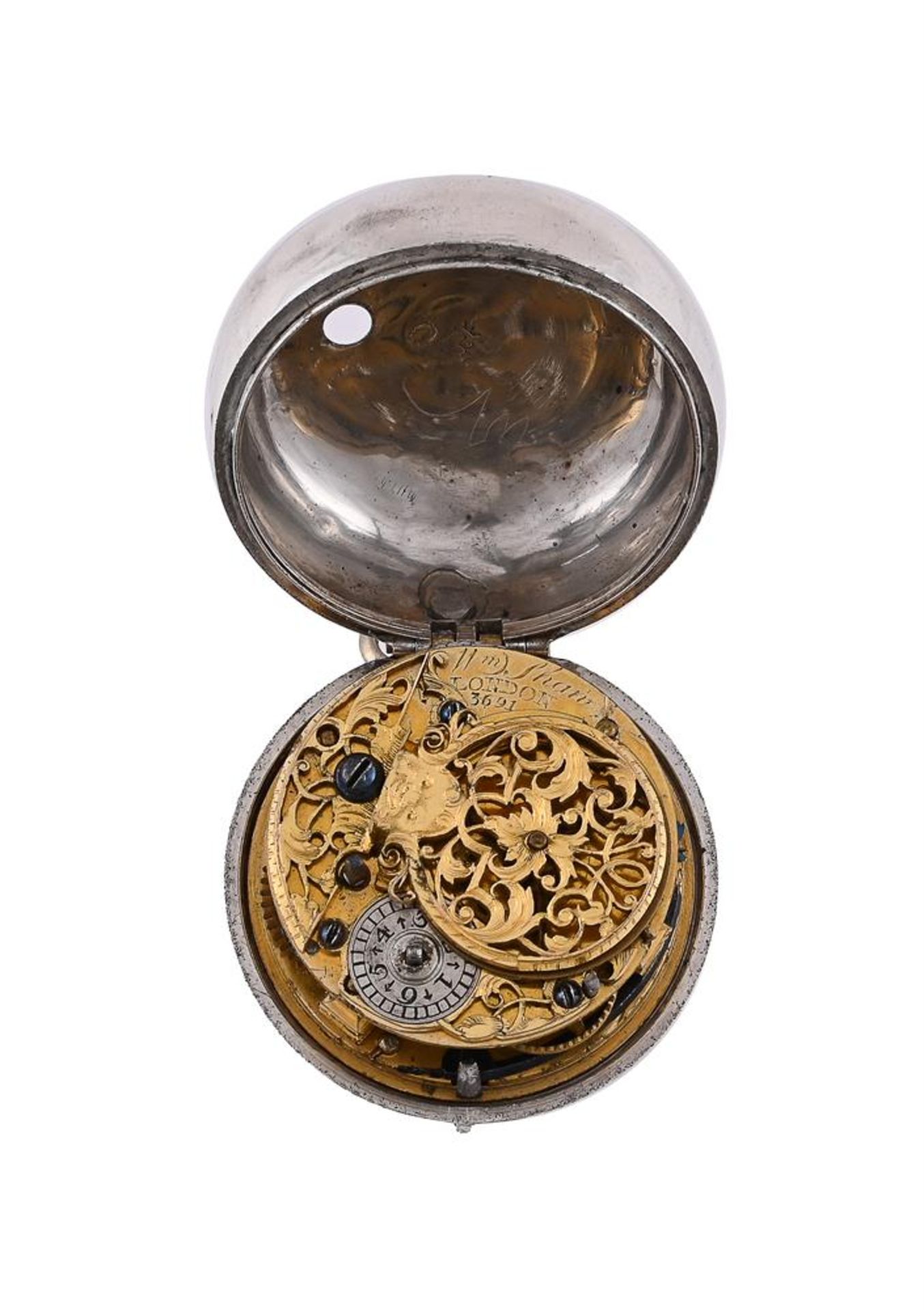 A GEORGE II SILVER PAIR-VASED VERGE POCKET WATCH WITH CHAMPLEVE DIAL - Image 3 of 3
