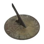 A FINE GEORGE III ENGRAVED PATINATED BRASS GARDEN SUNDIAL