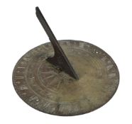A FINE GEORGE III ENGRAVED PATINATED BRASS GARDEN SUNDIAL