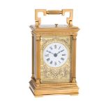 A GILT BRASS ANGLAISE CASED CARRIAGE CLOCK WITH PUSH-BUTTON REPEAT