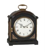 A GEORGE III BRASS MOUNTED EBONISED TRIPLE PAD-TOP TABLE/BRACKET CLOCK WITH FIRED ENAMEL DIAL