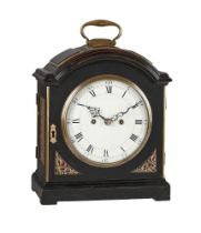 A GEORGE III BRASS MOUNTED EBONISED TRIPLE PAD-TOP TABLE/BRACKET CLOCK WITH FIRED ENAMEL DIAL