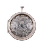 A RARE PROVINCIAL SILVER LARGER PAIR-CASED VERGE POCKET WATCH WITH CHAMPLEVE DIAL
