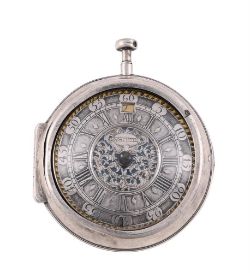 A RARE PROVINCIAL SILVER LARGER PAIR-CASED VERGE POCKET WATCH WITH CHAMPLEVE DIAL