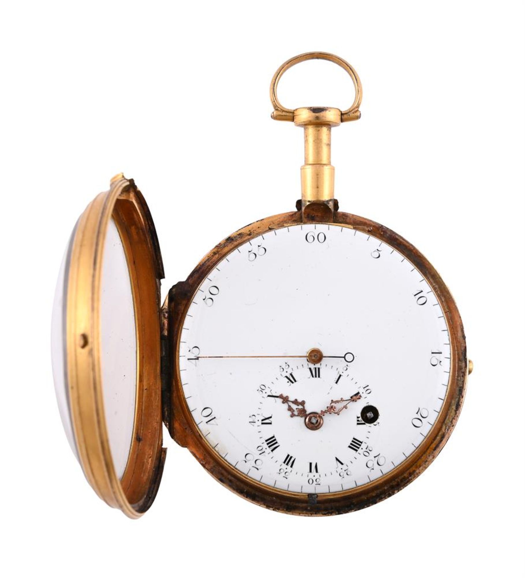 A SWISS OR FRENCH GILT METAL VERGE CENTRE-SECONDS POCKET WATCH - Image 2 of 3