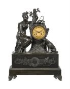 A FRENCH CHARLES X PATINATED BRONZE FIGURAL MANTEL CLOCK