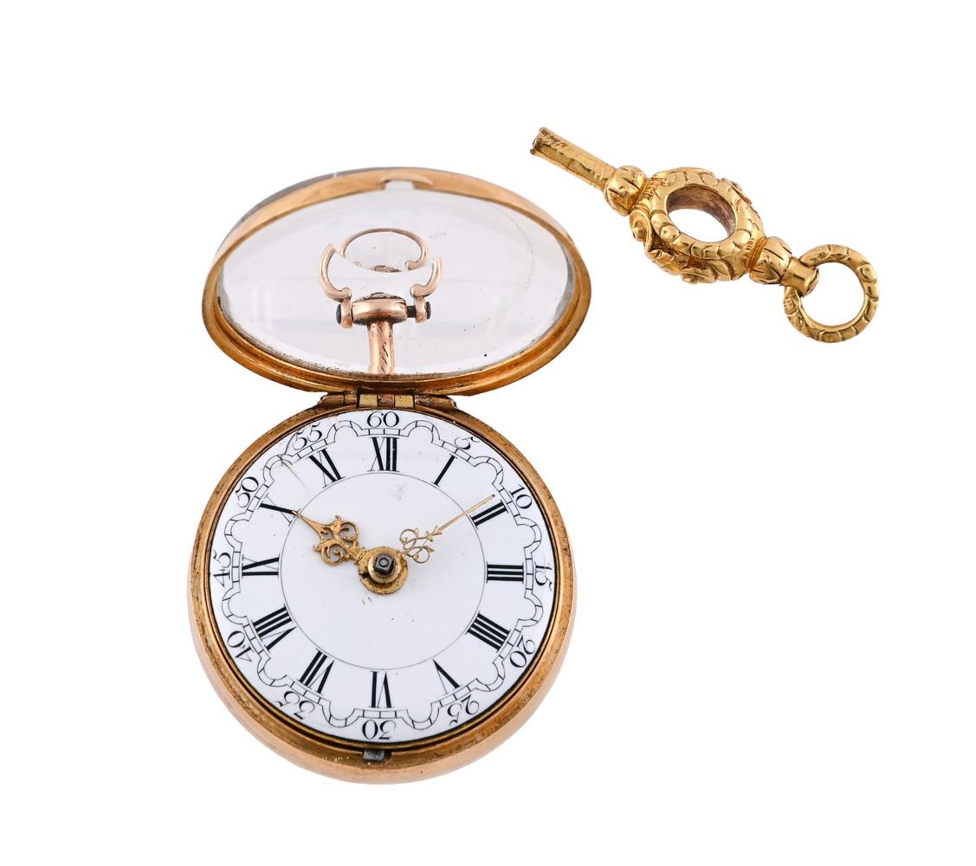 A GEORGE III GOLD REPOUSSE AND TORTOISESHELL TRIPLE-CASED VERGE POCKET WATCH - Bild 5 aus 6