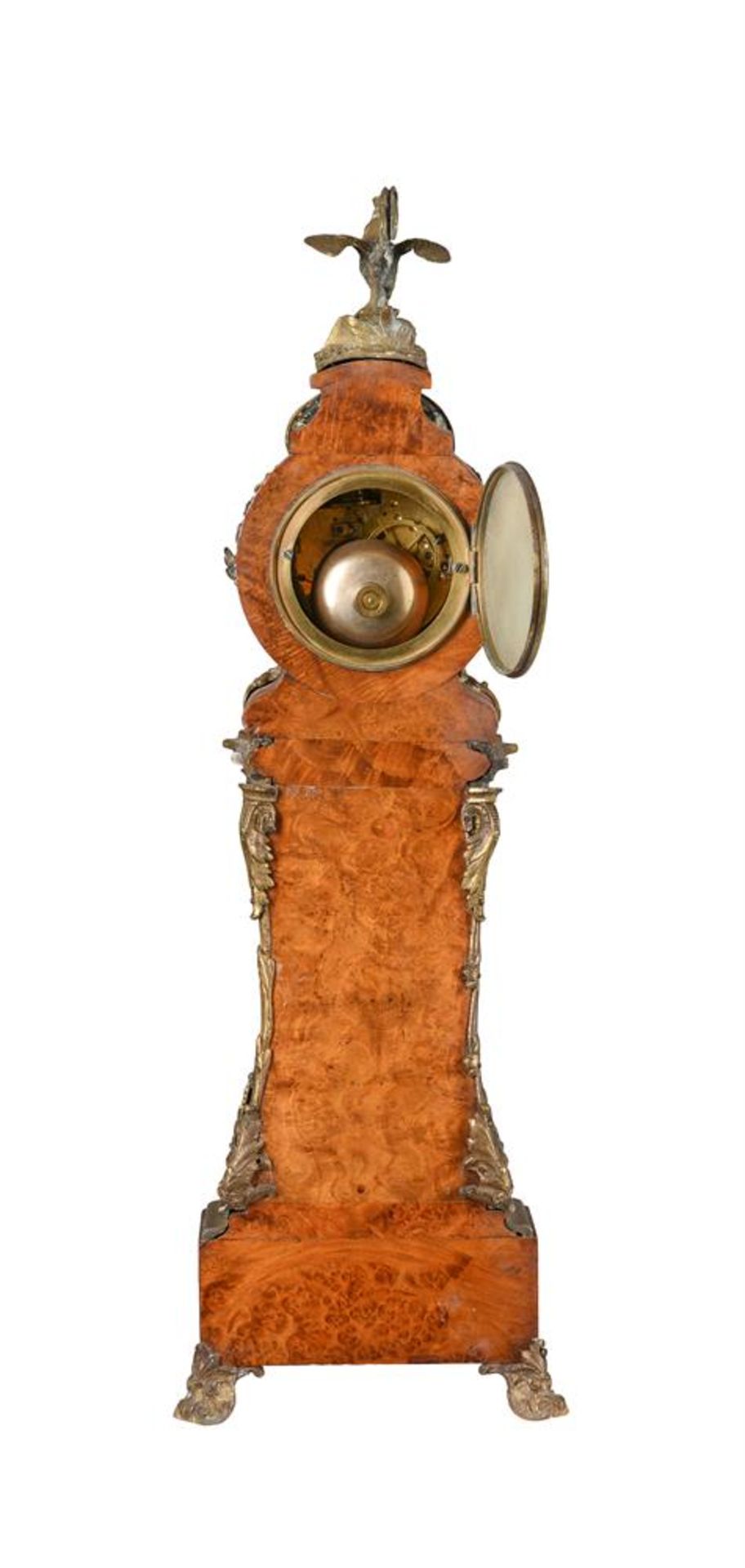 A FRENCH LOUIS STYLE BRASS MOUNTED INLAID BURR WALNUT MINIATURE LONGCASE MANTEL CLOCK - Bild 2 aus 5