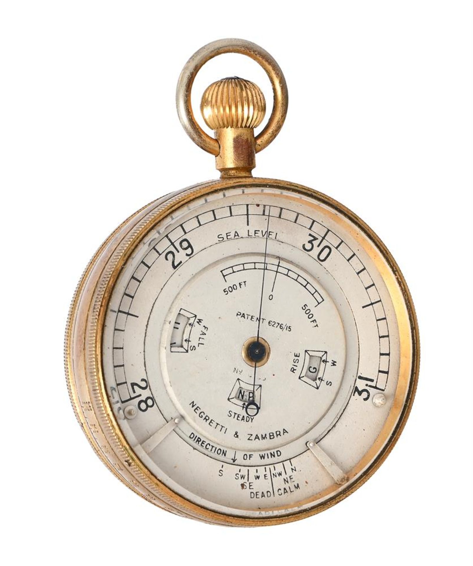 A GILT BRASS ANEROID POCKET WEATHER FORETELLER BOROMETER OR ‘WEATHER WATCH’ - Image 2 of 5