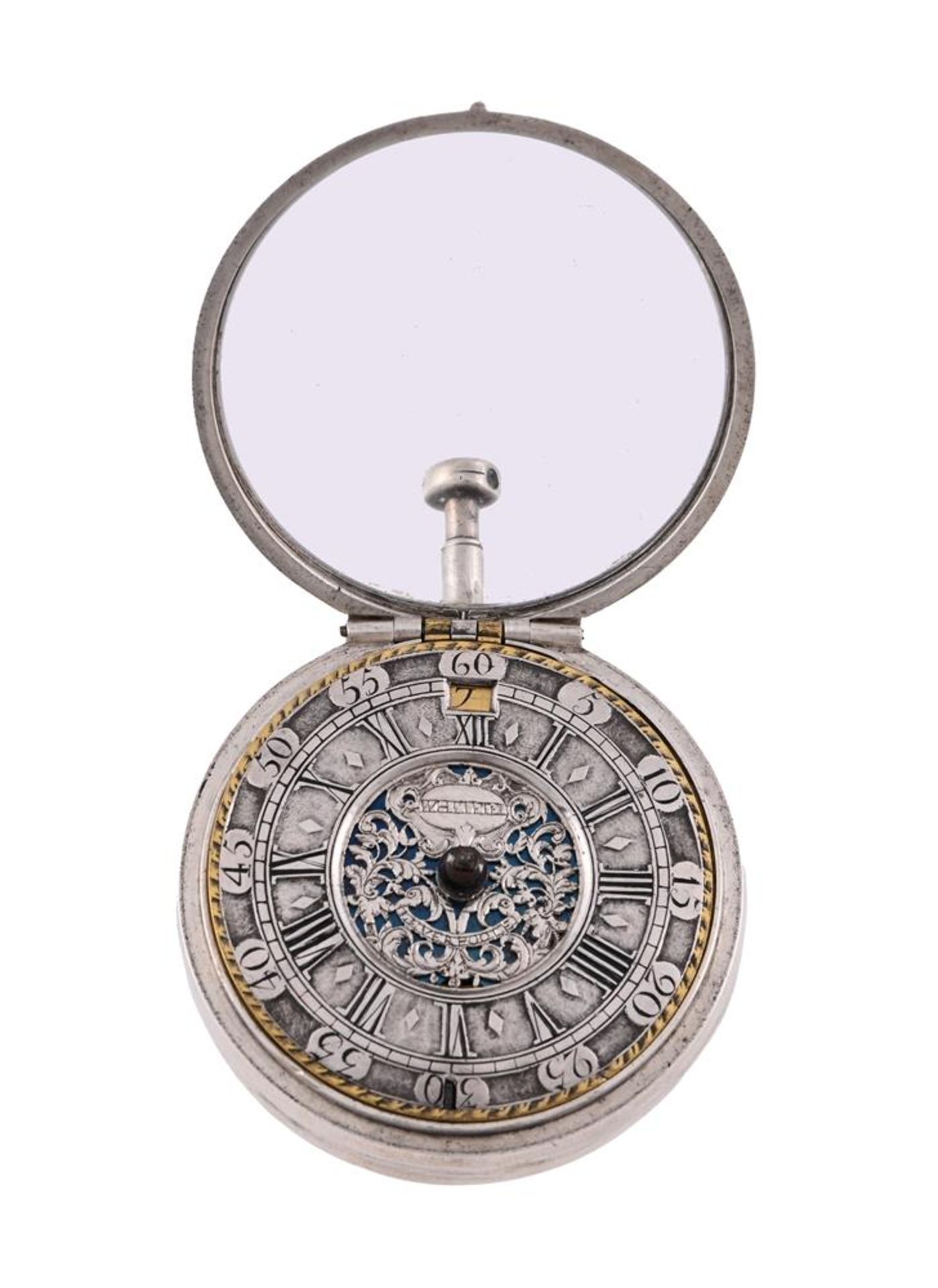 A RARE PROVINCIAL SILVER LARGER PAIR-CASED VERGE POCKET WATCH WITH CHAMPLEVE DIAL - Image 2 of 5