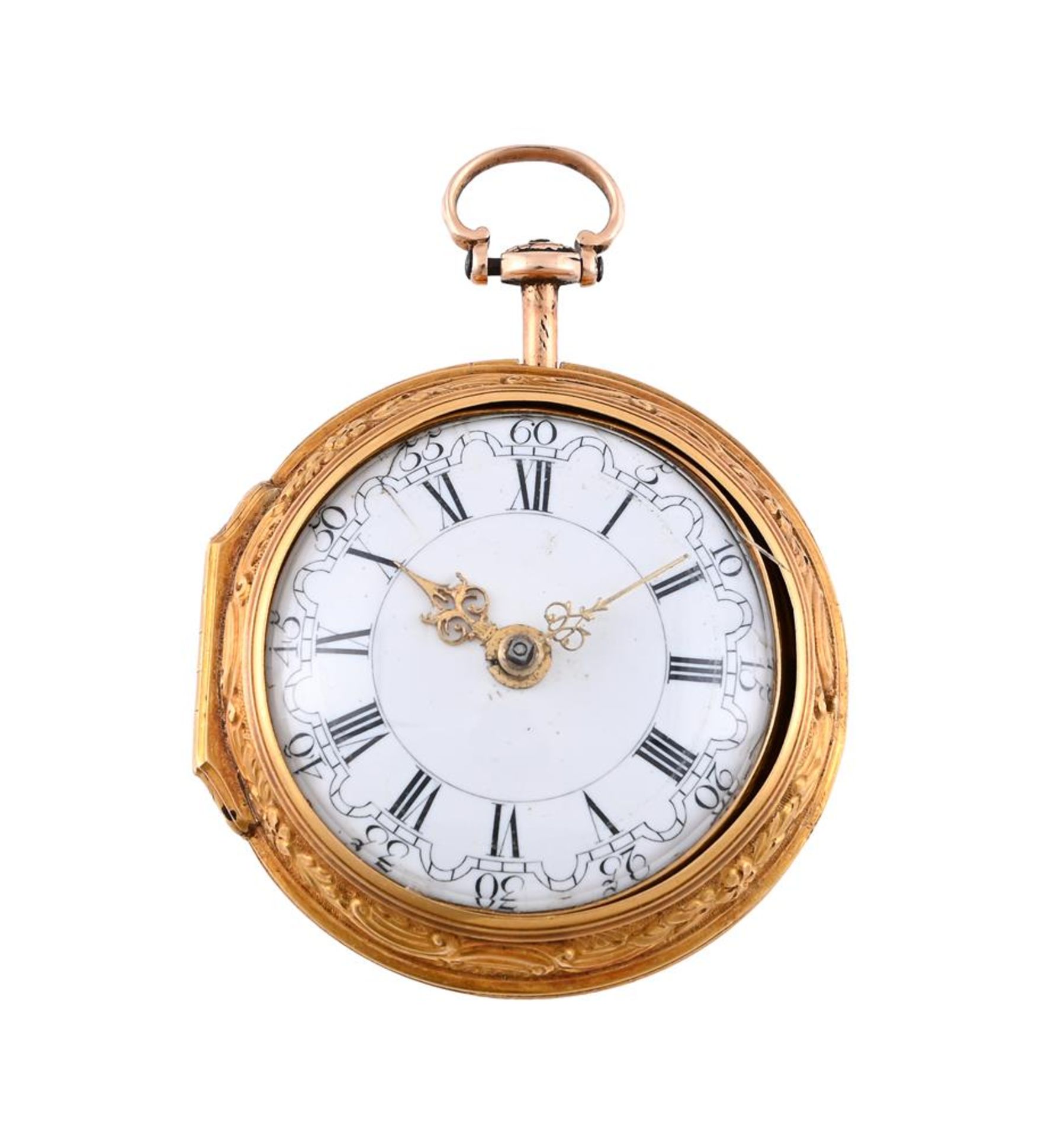 A GEORGE III GOLD REPOUSSE AND TORTOISESHELL TRIPLE-CASED VERGE POCKET WATCH - Bild 3 aus 6