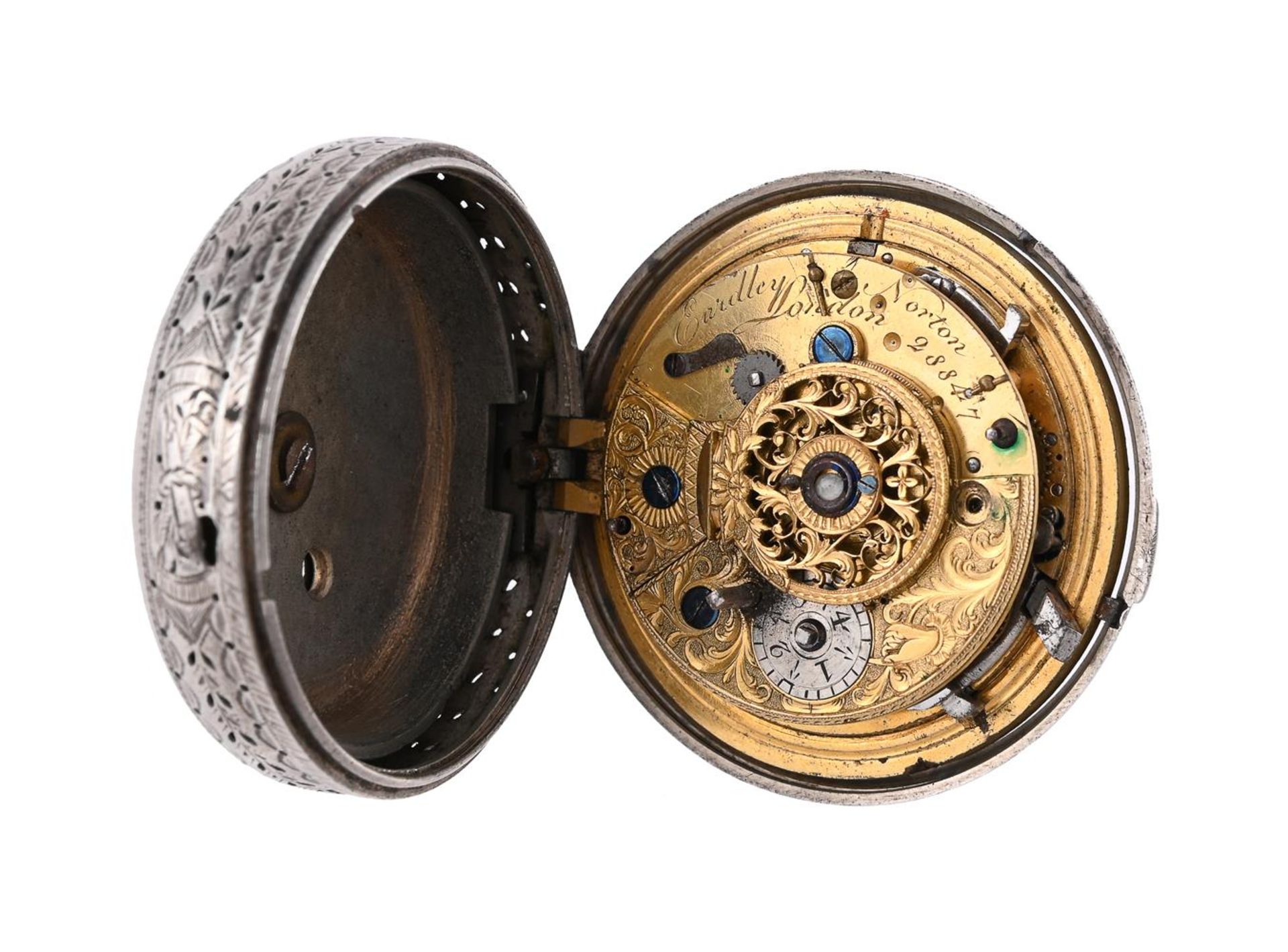 A GEORGE III SILVER PAIR-CASED VERGE QUARTER-REPEATING POCKET WATCH WITH SWEEP CALENDAR - Image 3 of 3