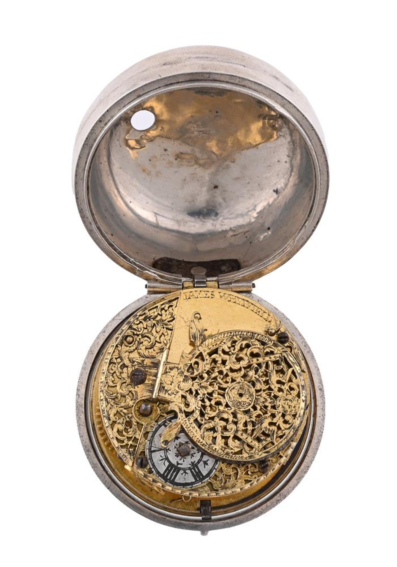 A RARE PROVINCIAL SILVER LARGER PAIR-CASED VERGE POCKET WATCH WITH CHAMPLEVE DIAL - Image 3 of 5