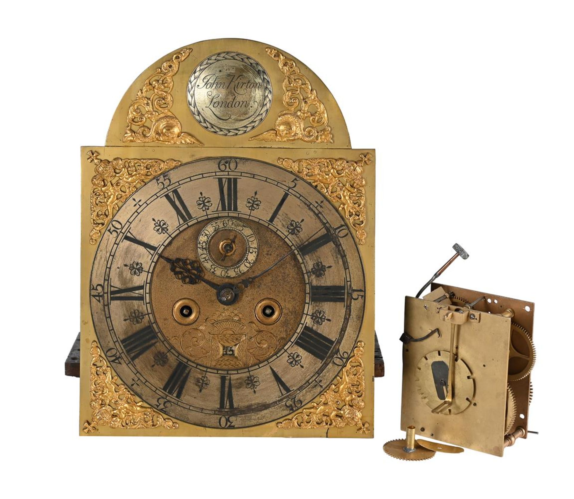 AN EIGHT-DAY LONGCASE CLOCK MOVEMENT AND DIAL