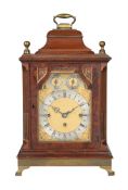 A LATE VICTORIAN GEORGE III STYLE SMALL GILT BRASS MOUNTED QUARTER-CHIMING BRACKET CLOCK
