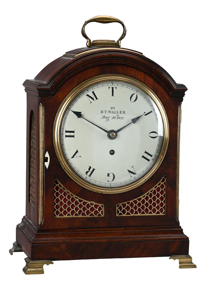 A REGENCY BRASS MOUNTED MAHOGANY TABLE/BRACKET TIMEPIECE WITH AN UNUSUAL INSCRIBED DIAL