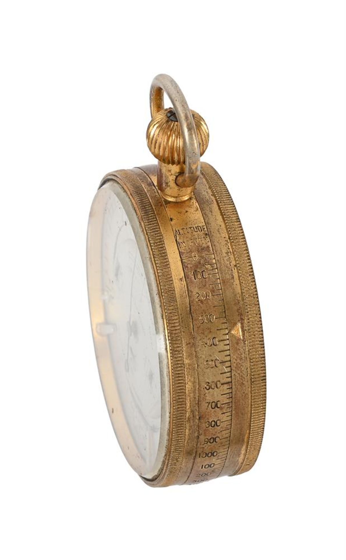 A GILT BRASS ANEROID POCKET WEATHER FORETELLER BOROMETER OR ‘WEATHER WATCH’ - Image 3 of 5