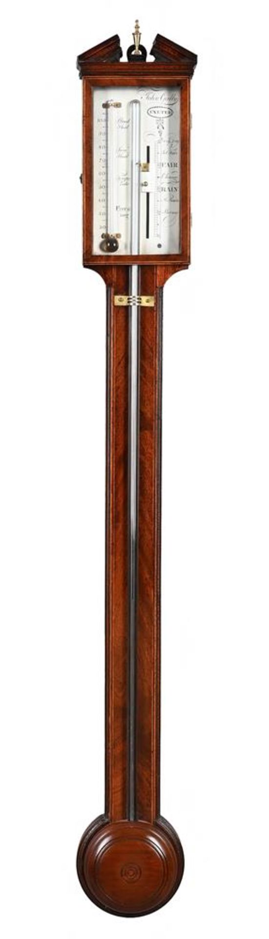 A REGENCY LINE INLAID MAHOGANY MERCURY STICK BAROMETER