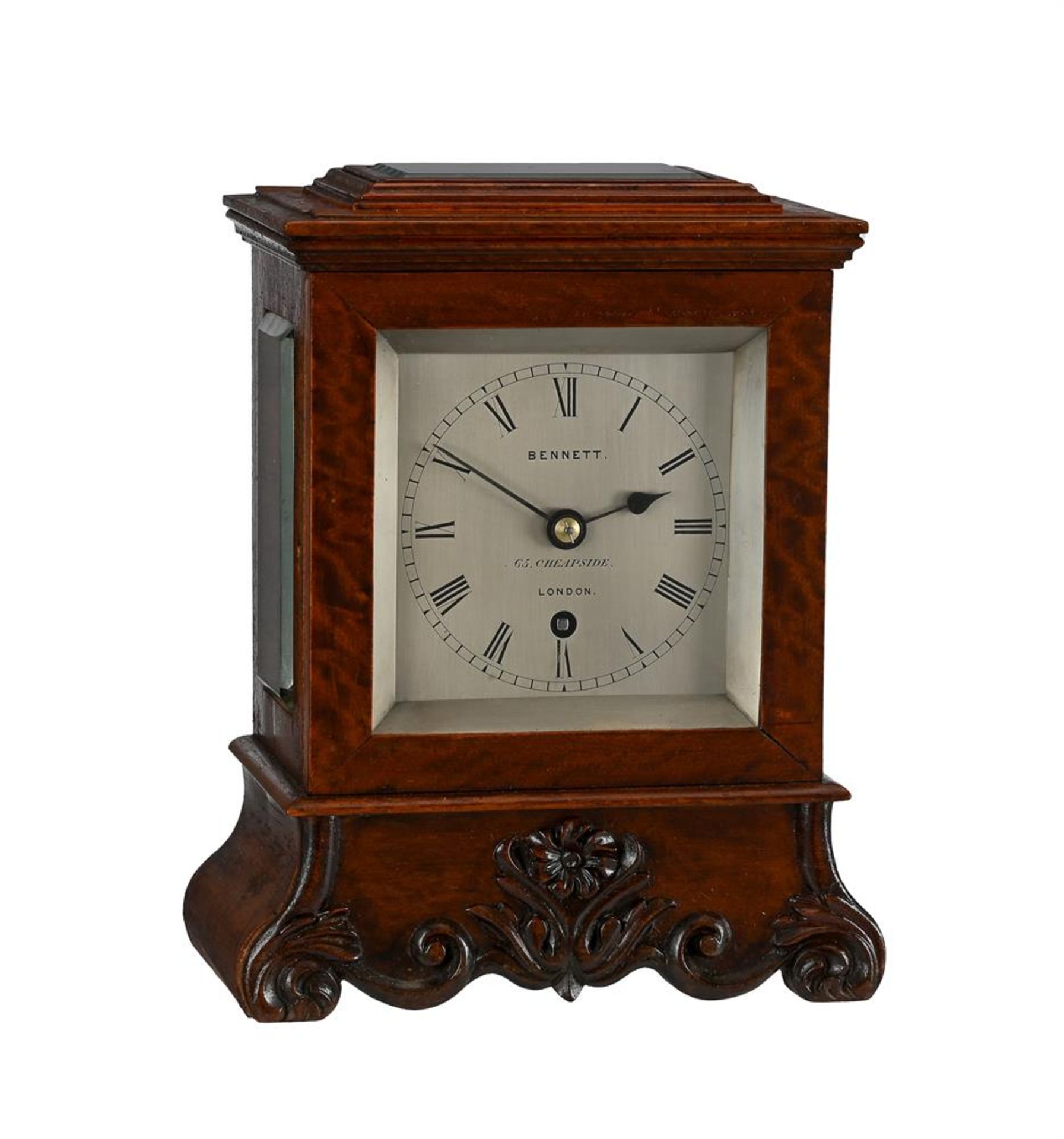 A VICTORIAN MAHOGANY SMALL FIVE GLASS MANTEL TIMEPIECE