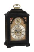 Y A GEORGE I/II GILT BRASS MOUNTED EBONY TABLE/BRACKET CLOCK WITH PULL-QUARTER REPEAT ON SIX BELLS